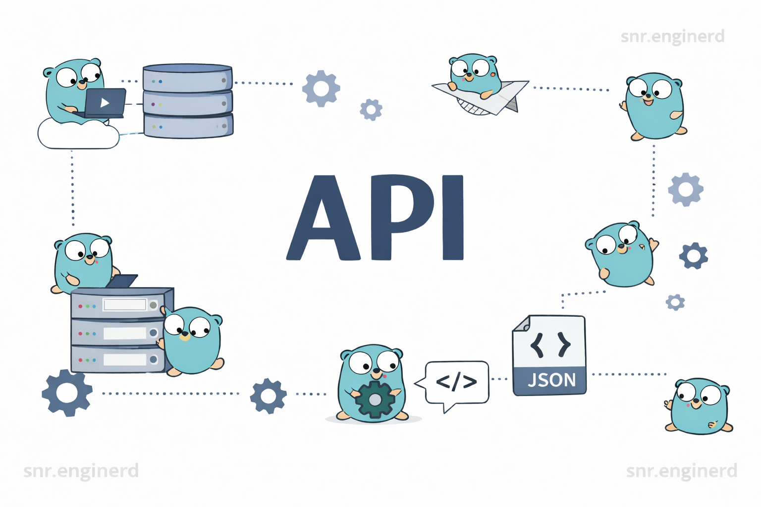 Illustration of a simple Go REST API flow with request and response arrows