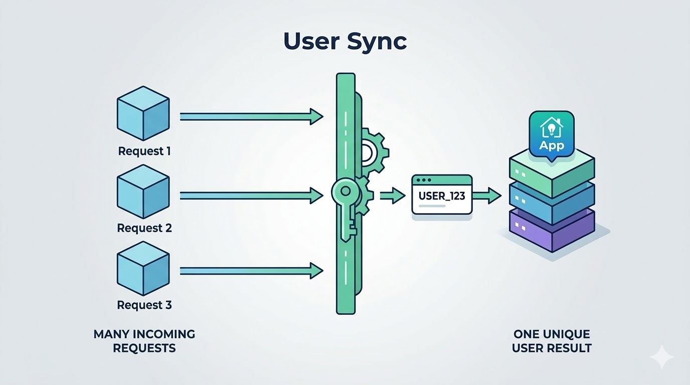 Illustration showing repeated requests leading to one intended final result instead of duplicate records.